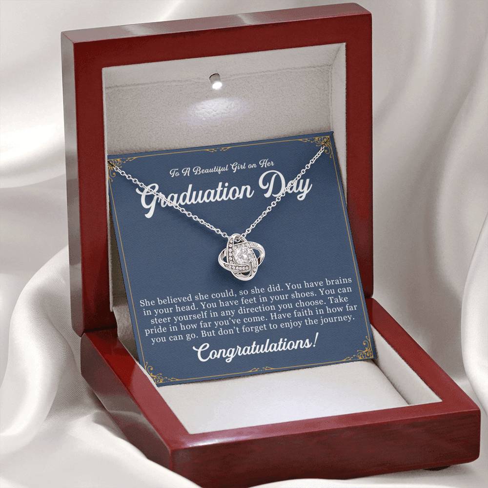 Graduation Gift for Her - 14k White Gold Love Knot Necklace