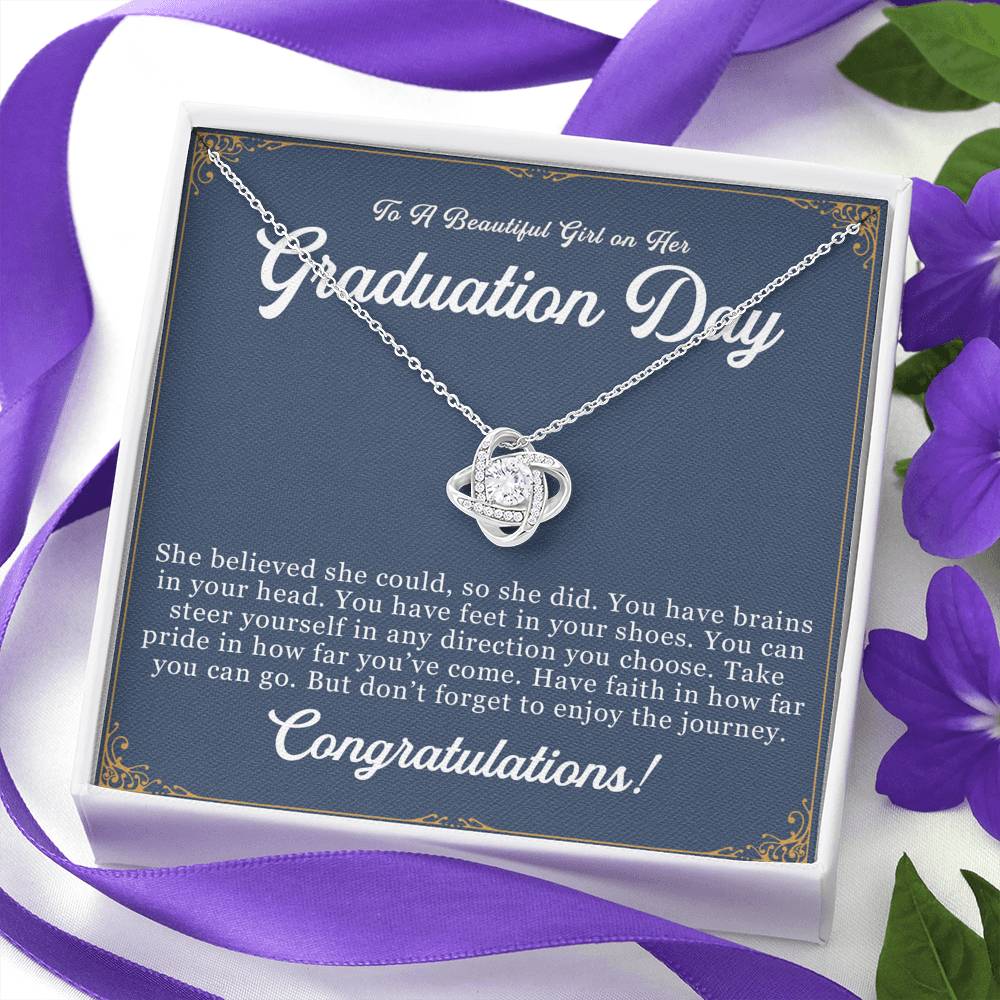 Graduation Gift for Her - 14k White Gold Love Knot Necklace