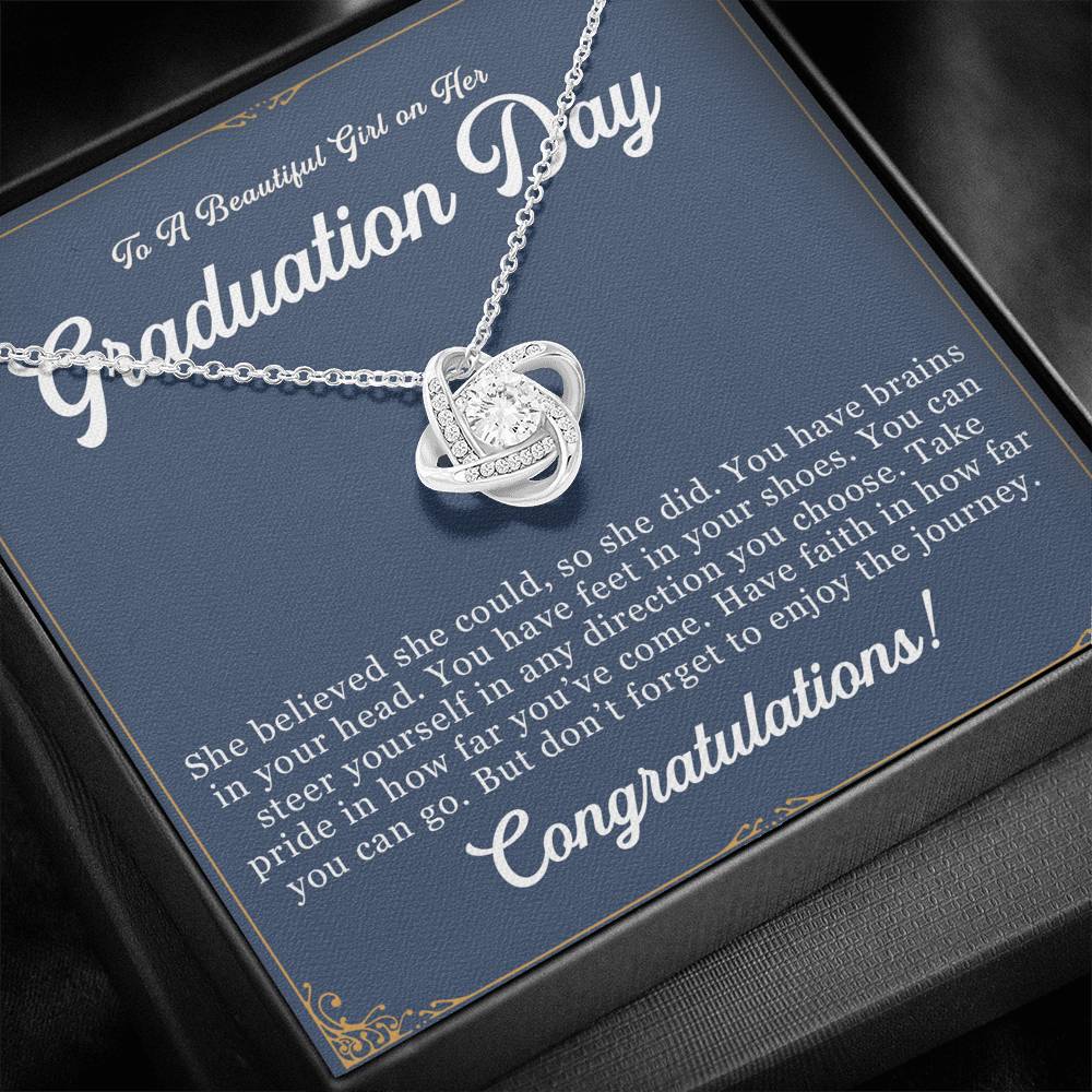 Graduation Gift for Her - 14k White Gold Love Knot Necklace