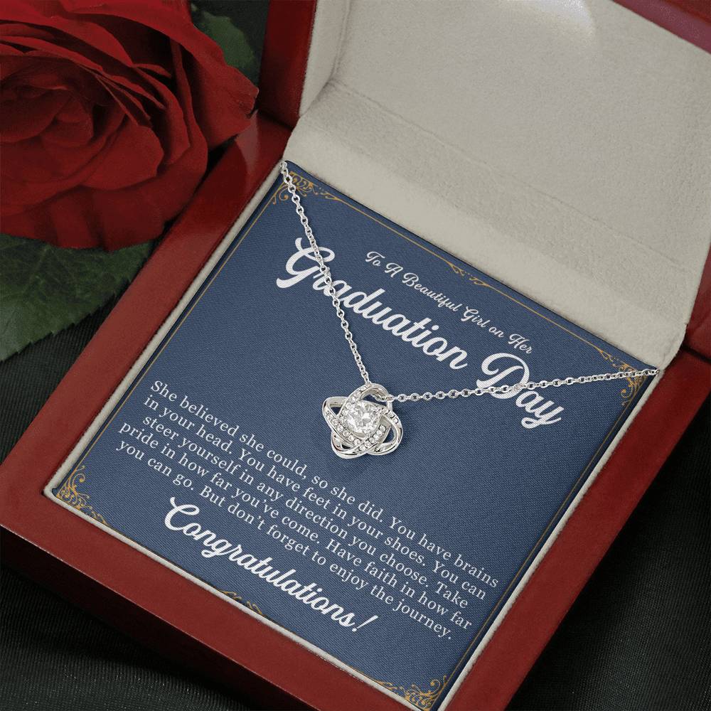 Graduation Gift for Her - 14k White Gold Love Knot Necklace