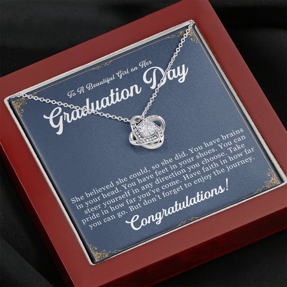 Graduation Gift for Her - 14k White Gold Love Knot Necklace